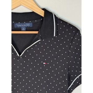 Tommy Hilfiger Women PolkaDot Polo Dress Black White V-Neck Cotton Size M Preppy